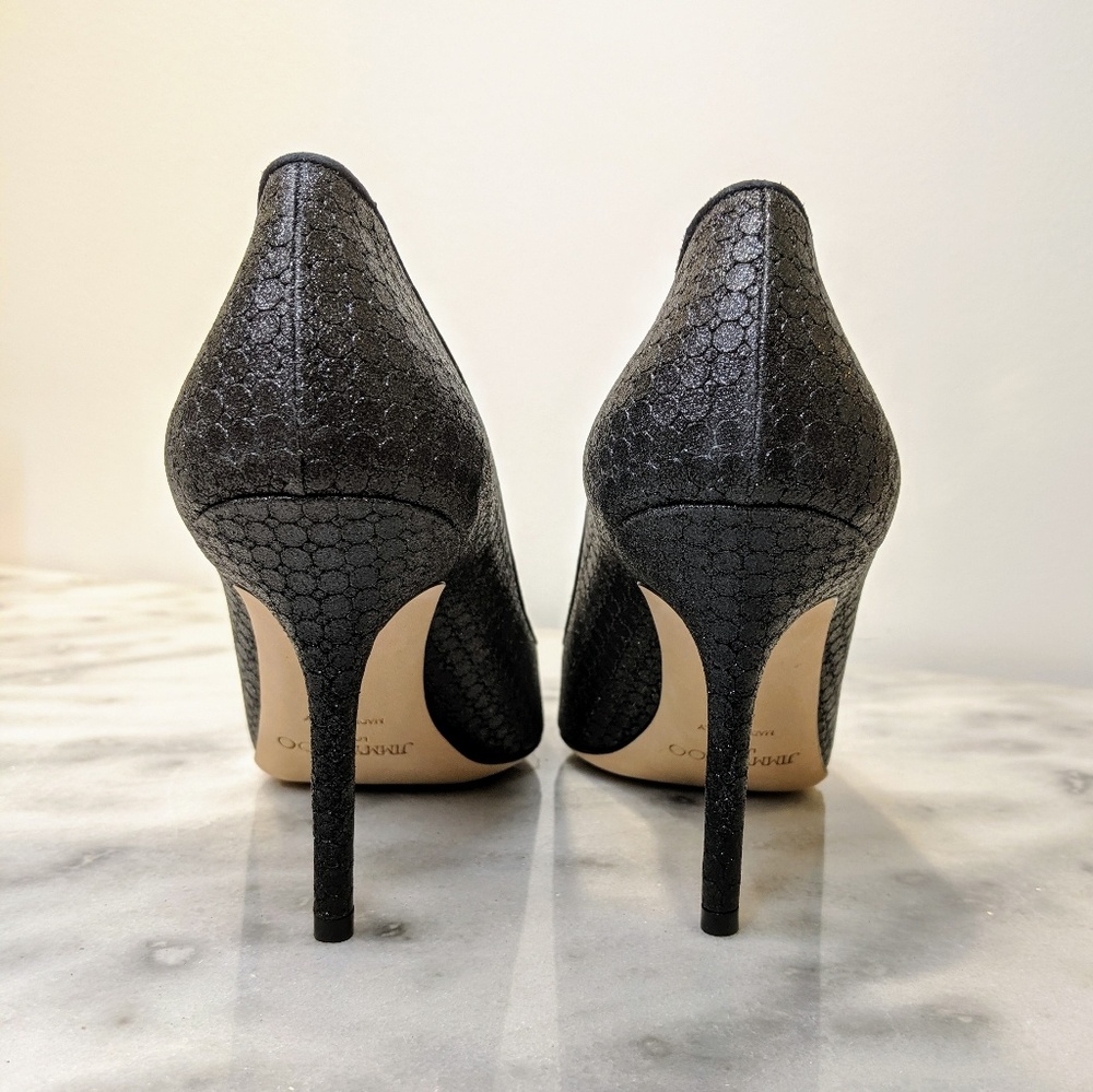 Jimmy Choo | Black Glitter Agnes Heels - Picture 7 of 7